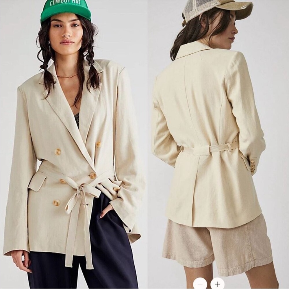 Free People Olivia linen blend Blazer pebble size large NWT